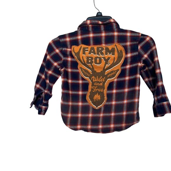 Farm Boy Plaid Flannel Button Down Shirt Kids 5T Western Deer Buck Cowboy Unique - Picture 1 of 5